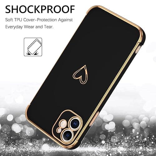 GUAGUA Case for iPhone 12, iPhone 12 Cases Cute Heart Pattern Soft TPU Plating Cover for Women Girls with Camera Protection & 4 Corners Shockproof Protection Phone Cases for iPhone 12 6.1" Black thumbnail 4