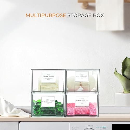 Rolheit 4 Pack Laundry Room Organization Storage Drawers with Labels, Clear Stackable Dryer Sheet Holder and Pod Containers, Detergent Dispenser for Laundry Room Organizing and Decor thumbnail 2