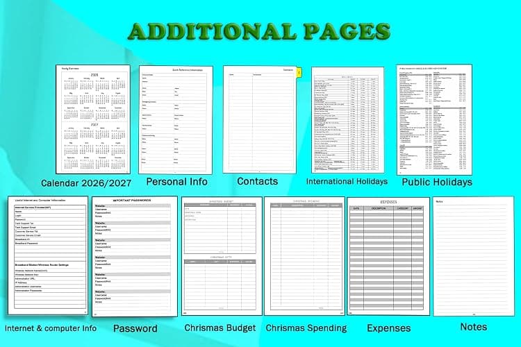Diary 2026 Week to View A5 Refillable, Annual Monthly & Weekly Planner with Tabs, Password, Notes, Contact, UK Holiday, Pocket & Pen Loop, PU Leather Softcover, Personal Organiser, Jan.26 - Dec.26 thumbnail 7