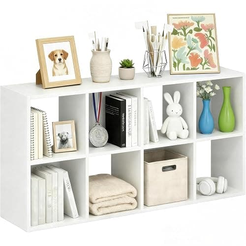 SageNest 8-Cube Storage Organizer Shelf, Open Cube Bookshelf, Reversible Bookcase, Sturdy Modern Storage for Home Office, Bedroom, Living Room, White - Image 1