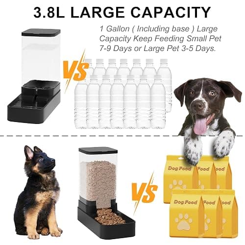 Wefeedy Automatic Cat Feeder and Water Dispenser in Set with Pet Food Bowl,Gravity Dog Waterer and Food Feeder for Small Medium Dog Cat Puppy Kitten Large Capacity(3.8L,Black) thumbnail 3