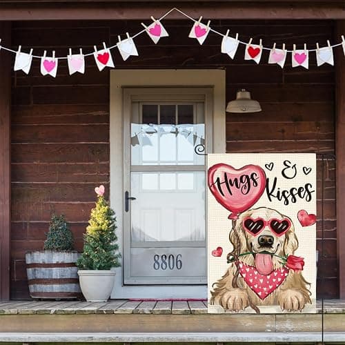 AVOIN colorlife Valentine's Day Dog Garden Flag 12x18 Inch Golden Retriever Hugs Kisses Double Sided, Anniversary Wedding Yard Outdoor Flag thumbnail 5