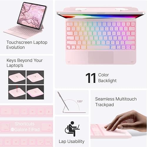 typecase Keyboard Case for iPad Air 13(M3 2025 / M2 2024) and iPad Pro 12.9 (6th, 5th, 4th, 3rd Gen),Magic Keyboard, Magnetic Keyboard Case with Multi-Touch Trackpad,11 Colors Backlight,Light Pink thumbnail 3