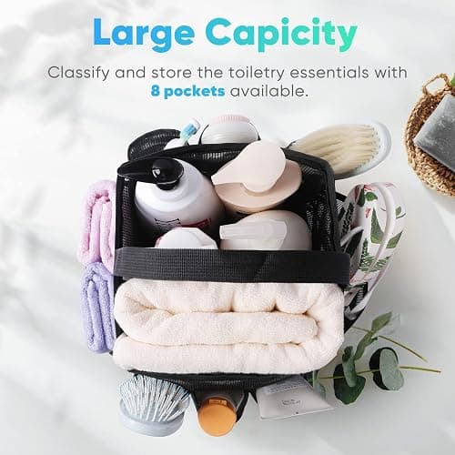 Eudele Mesh Shower Caddy Portable for College Dorm Room Essentials, 8-Pocket Large Capacity Shower Bag for Beach, Swimming, Gym thumbnail 3