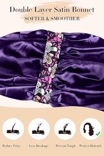 Vettres Double Layer Silk Bonnet with Tie Satin Lined Sleep Cap Hair Cover for Women's Curly Braids Natural Hair thumbnail 5