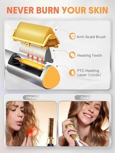 SHEGLAM Straightener Brush 3D Ionic Hair Straightening Brush with 24K Gold Heated Comb, Anti-Scald Design, 60s Fast Heat-Up, Auto-Off, Frizz Control, Sleek & Smooth Styling thumbnail 4