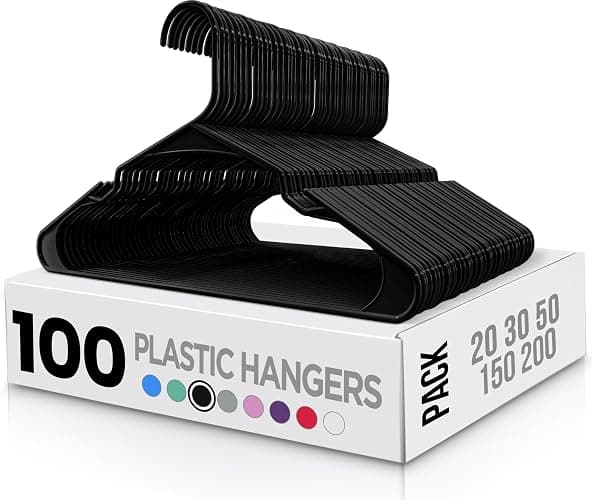 Utopia Home Plastic Hangers 100 Pack - Perfect Space Saving Clothes Hanger - Durable and Strong - Perfect Closet Organizers with Shoulder Grooves (Black) - Image 1