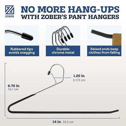 Zober Pants Hangers Non Slip - 20 Pack Open Ended Pants and Jean Hangers for Closet - Space Saving Clothes Hanger - Strong, Durable, Metal Pant Hangers (Black) thumbnail 3