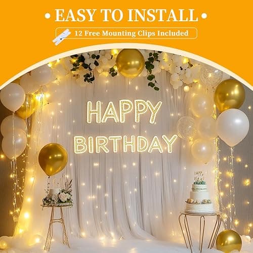Patioman 10x10ft White Tulle Backdrop Curtain with String Lights, Wrinkle-Free Sheer Wedding Backdrop for Birthday Parties, Baby Showers, Bridal Showers, Photo Shoots and Home Decorations, White thumbnail 7