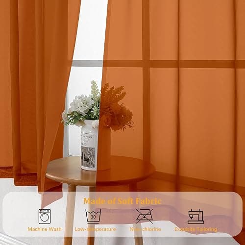 Gwine Burnt Orange Sheer Curtains for Bedroom 54 inches Long 2 Panels, Light Filtering Voile Rod Pocket Curtains, Airy Transparent Fall Sheer Drapes for Living Room, Each 42 Wx54 L thumbnail 7