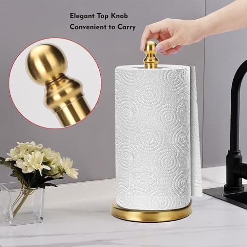 Fatizon Paper Towel Holder Stand, Gold Paper Towel Holder Countertop, with Weighted Base for One-Handed Operation (Gold) thumbnail 3