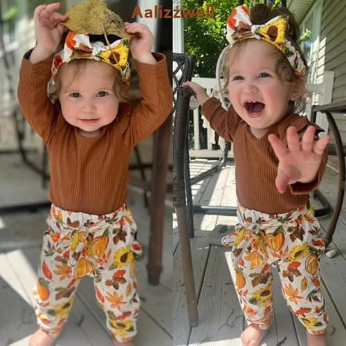 Aalizzwell Preemie Newborn Infant Baby Girls Clothes Ribbed Romper Bodysuit Pants Set Fall Winter Outfits thumbnail 2
