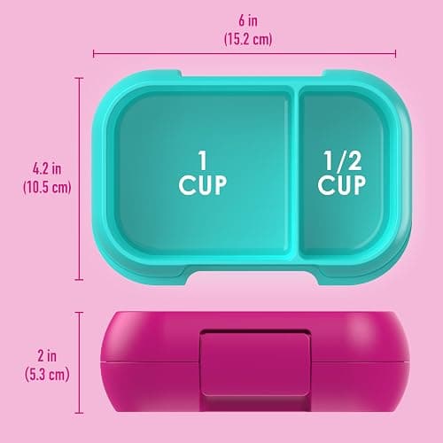 Bentgo Kids Snack - 2 Compartment Leak-Proof Bento Box Container for Snacks and Small Meals, Easy-Open Latch, Dishwasher Safe, BPA-Free for School, Daycare, & Sports - Ideal for Ages 3+ (Fuchsia/Teal) thumbnail 3