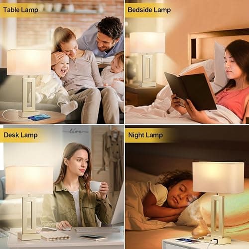 Seealle Bedroom Table Lamps Set of 2 - Touch Bedside Lamps with USB C+A, 3 Way Dimmable Gold Lamp for Nightstand, Modern Night Stands Lamps for Living Room End Tables Desk Bed Side Study Room(16.4n) thumbnail 5