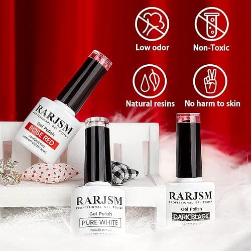 RARJSM Black White Gel Nail Polish Red Nail Polish Set Soak Off Gel Polish 3PCS 7.5ML UV LED Curing Required NailPolish Nail Art French Manicure DIY at Home thumbnail 2