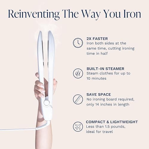 Nori Press Travel Steam Iron - Handheld Iron With Optional Steam Feature - No Ironing Board Required - Easy to Use w/ 6 Fabric Settings - Removes Wrinkles - User Manual Included -White thumbnail 3