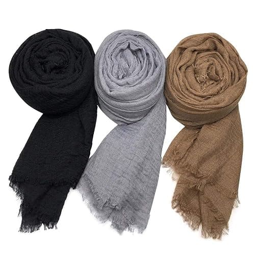 Cotton Blend Vintage Soft Scarf with Fringed Edges 35" × 70" - Image 1