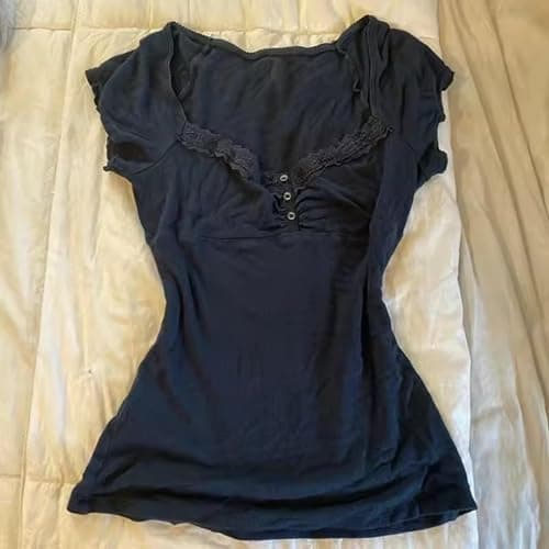 Grunge Emo Goth Shirts Y2k Lace Bow Coquette Babydoll Tops Women Vintage Graphic Tee 2000s Summer Crop Tops thumbnail 5