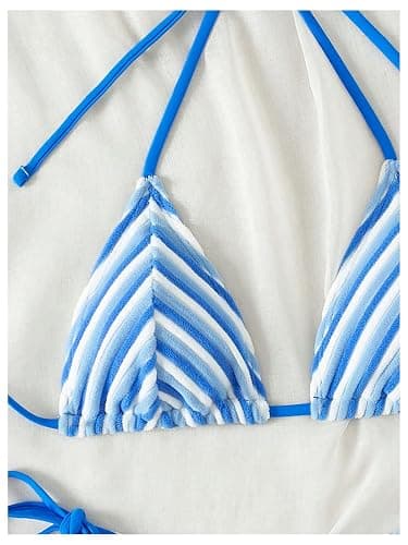 RoseSeek Women's 2 Piece Bikini Sets Halter Tie Side Triangle Swimsuit Striped Bathing Suit thumbnail 4