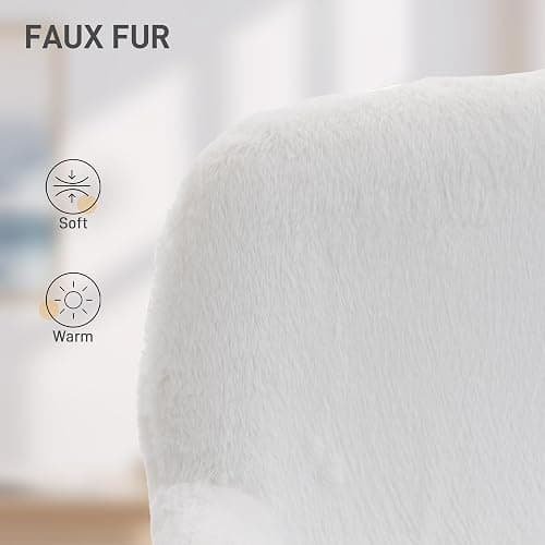 HOMCOM Swivel Office Chair, Faux Rabbit Fur Upholstered Vanity Desk Chair with Adjustable Height, Armrests and Wheels for Office, Makeup, Dressing Table, Cream White thumbnail 5