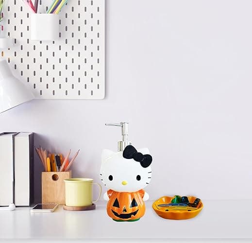 Jay Franco Hello Kitty Pumpkin Jack-O-Lantern Bathroom Décor Set - 2 Piece Autumn & Halloween Collection Includes Orange Lotion Pump & Soap Dish - Bathroom Accessories thumbnail 9