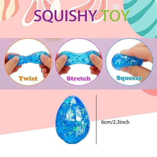 VOMAOK 4 Pack Easter Egg Stress Balls,Relief Squishy Toys for Kids Boys Girls Easter Basket Stuffers Gifts thumbnail 3