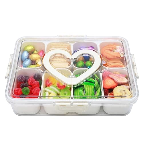 XING-RUIYANG Divided Serving Tray with Lid and Handle,Snackle Box Containers with 8 Compartment,Portable Snack Serving Platters Reusable Storae Organizer for Fruits,Nuts,Candy,Party,Picnic,Veggies - Image 1