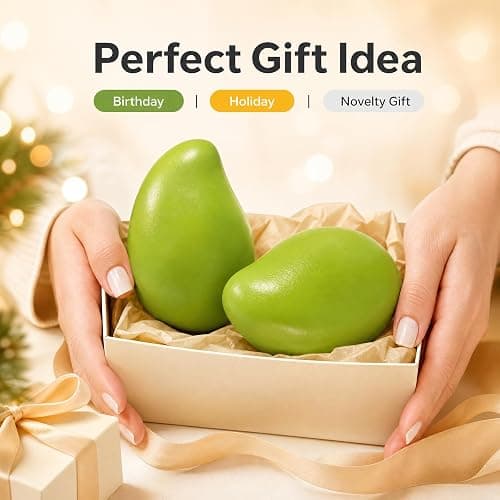 2Pack Premium Crunchy Mango Squishy Stress Ball, Thermochromic Green to Yellow Sensory Fidget Toy with Gentle Crunch Sound & Slow Rising Squeeze, ASMR Desk Toy, Anxiety Relief Gift for Office Home thumbnail 8