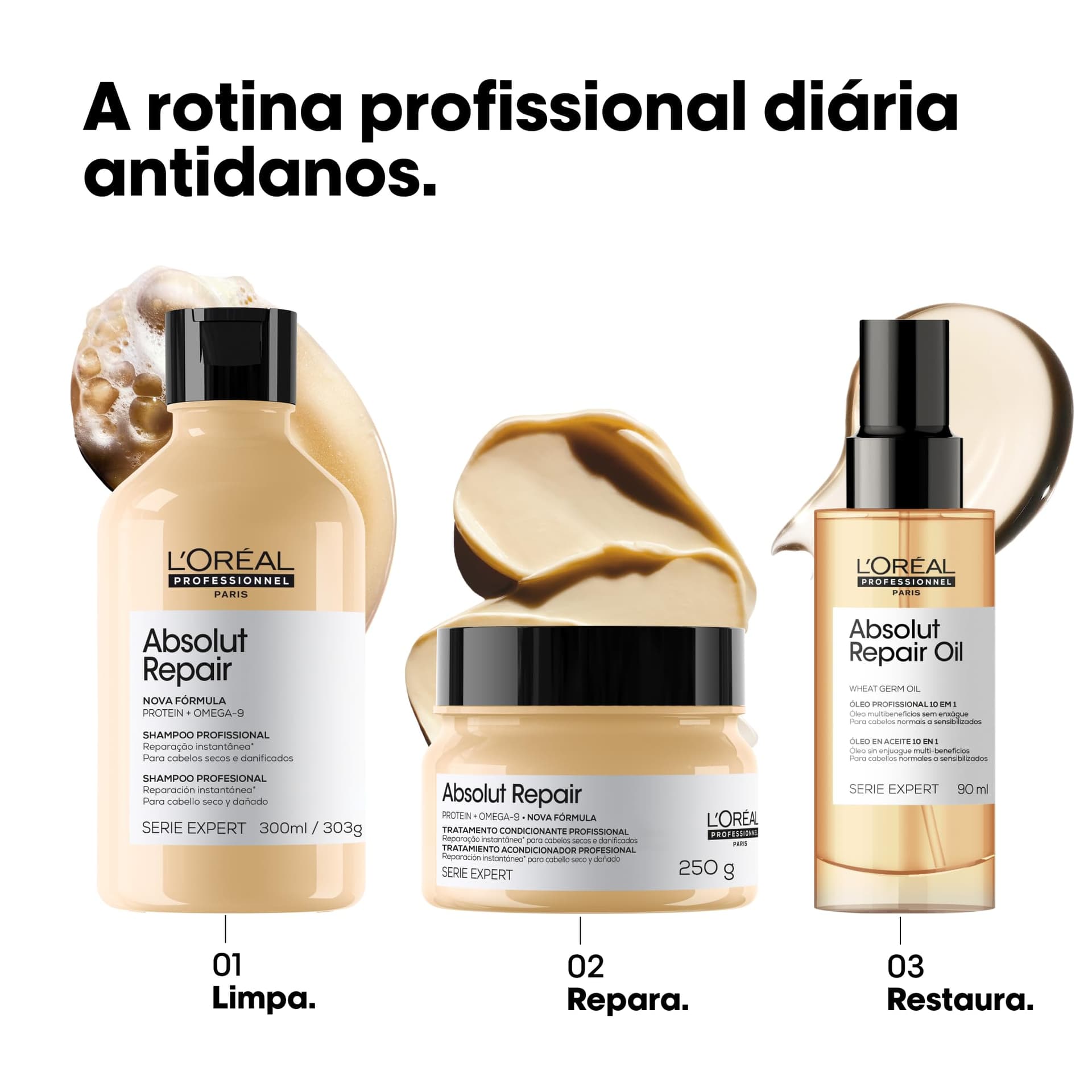 L'Oréal Professionnel Óleo 10 em 1 Absolut Repair | Multi-benefícios para cabelos secos e danificados | Repara e Promove Brilho | Com Gold Quinoa e Proteínas thumbnail 7