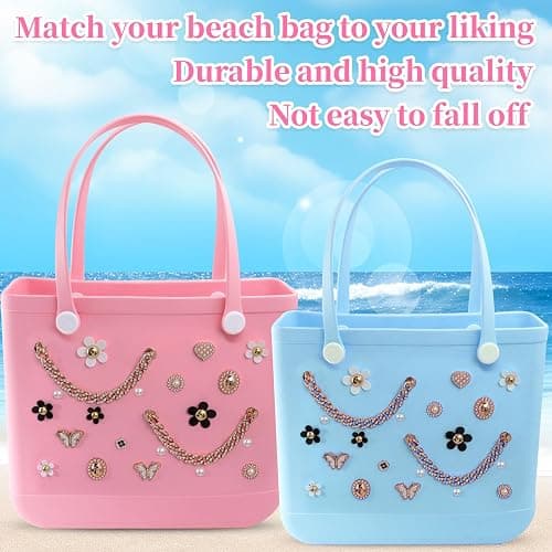 ROPCIA 30 PCS Charms for Bogg Bag Pearls & Flowers Butterfly & Bling Chain Accessories Compatible Simply Southern Beach Bag Tote Insert thumbnail 3