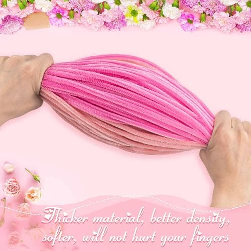 Peryiter 500 Pieces Pipe Cleaners Chenille Stems for Flowers Craft Supplies Bulk Fluffy Fuzzy Sticks for DIY Art Projects Creative Gift Wrapping Party Decorations(Pink Flower,12 Inch) thumbnail 6