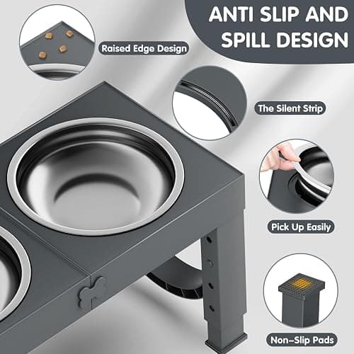 XIAZ Elevated Dog Bowls Large Breed Raised Dogs Bowl Stand Large/Medium Sized Dog Stainless Steel Food Water Bowl Stands 5 Heights Adjustable 9/11/12/14in Pet Feeder Dish Station thumbnail 6
