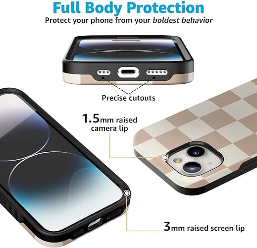 Casely iPhone 15 Case | Fit Check | Neutral Checkerboard Checkered | Compatible with MagSafe | Bold Protective Design thumbnail 3