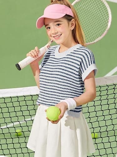 Seiciviy Girls Summer Cute Tops School Picture Day Teen Tween Sweater Vest Striped Short Sleeve Trendy Knit Outfits thumbnail 3
