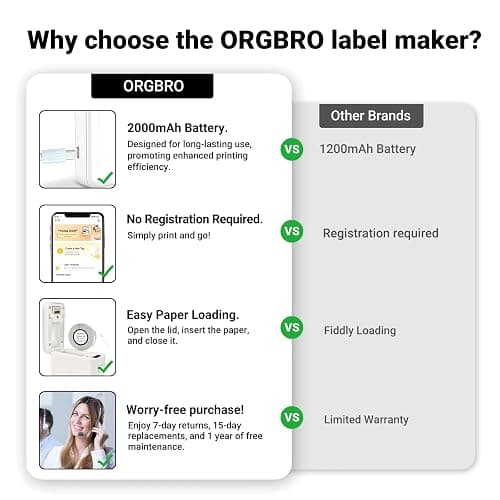 ORGBRO Label Maker Machine with Tape, X1 Portable Bluetooth Mini Label Printer, Support Pre-Cut & Continuous Label, Wireless Small Label Makers with Versatile App for School Home Office Organization thumbnail 7