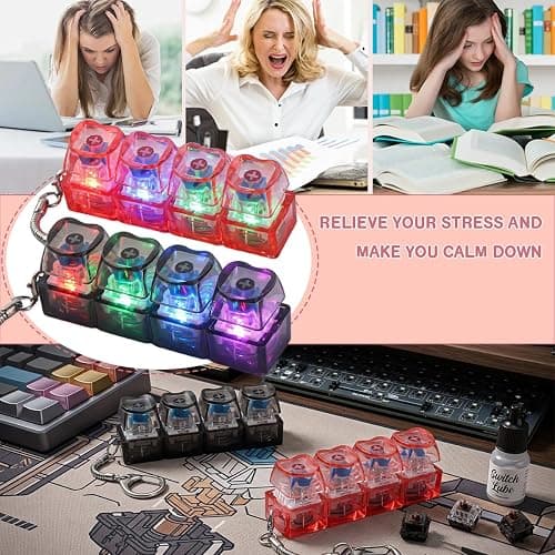 2 Pcs Keyboard Fidget Toy Light Up, Heart Shape Clicker Keyboard Fidget Keychain, Black Red 4-in-1 Loud Stress Relief Fidget Keyboard for Adult Anxiety Decompression thumbnail 5