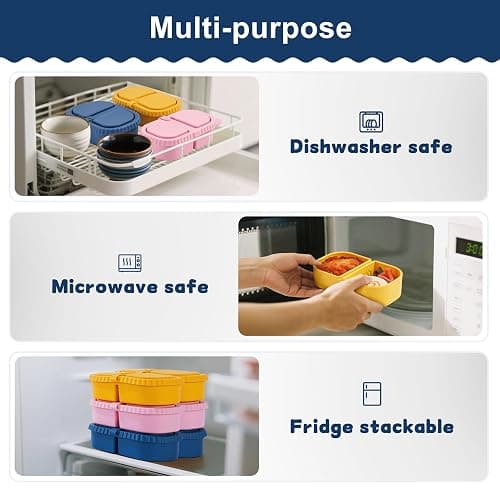 LOROTOCO 3 Pack Silicone Reusable Snack Containers with Lids - 8 oz Double Compartment Snackle Box for Kids & Adults, BPA-Free & Leakproof, Small for Dressing, Snacks, School, Office, Picnic thumbnail 5
