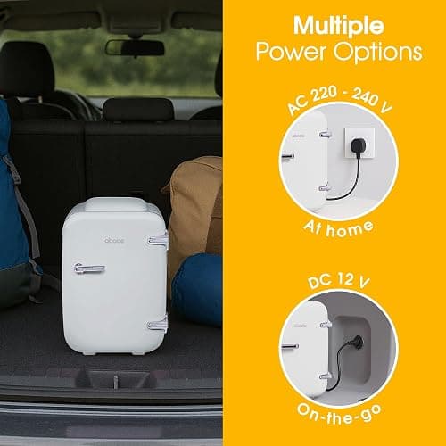 Abode White Mini Fridge A4CLR201W 4L/6 Can Portable Thermoelectric Mini Cooler & Warmer for Drinks, Cosmetics/Makeup/Skincare, AC/DC Power, Retro Style, For Bedroom, Home, Caravan, Car thumbnail 7