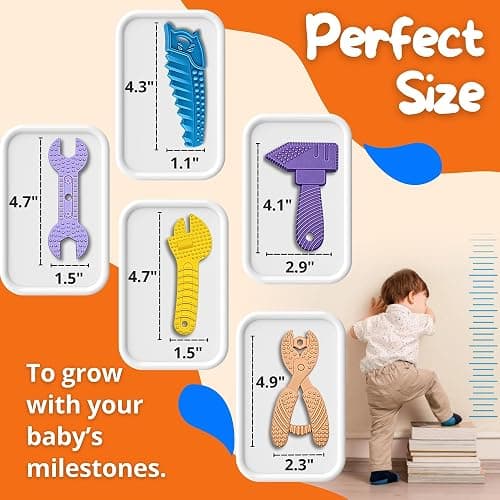 LaNoah Toys Infant Teething Tools Set: Includes 2 Clips! Soft BPA Free Teething Toys, 5 Piece Construction Set, Baby Boy Essentials Einstein, Gift for Infant Toddler Boy Girl thumbnail 2