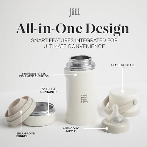 Jili All-in-One Baby Bottle, Insulated Stainless Steel Bottle with Formula Container, Anti-Colic Nipple, and Leak-Proof Lid, Baby Essentials for Travel, BPA and Phthalates-Free, Almond, 8 oz. thumbnail 3