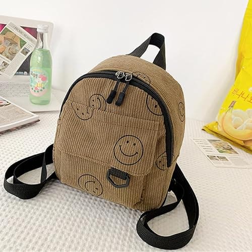 Small Backpack Purse Cute Mini Corduroy Bookbag Toddler Backpack School Bags for Women Girls Boys Teens Kids (brown) thumbnail 2