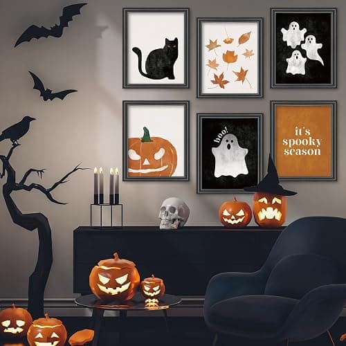 JarThenaAMCS 12Pcs Halloween Wall Art Prints Boho Ghost Pumpkin Black Cat Art Poster Black Orange Wall Decor For Fall Gallery Living Room Bedroom, UNFRAMED, 11 x 14 Inch thumbnail 5