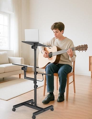 ORWOD Projector and Laptop Stand Tripod, 2 Shelves Mobile Laptop Tripod Stand, Max 47" Height Adjustable Laptop Cart on Wheels, Projector Floor Stand with Ventilated Tray for Podium, Meeting, Couch thumbnail 7