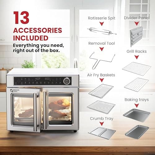 Magic Mill Ultra-Premium Air Fryer Toaster Oven Combo With Independent Dual-Zone Technology, Extra Large 32QT French Door Stainless Steel Convection Oven, Next-Gen Patent Technology, 13 accessories thumbnail 6