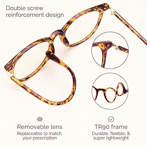 Gaoye Blue Light Blocking Glasses, Retro Round Eyewear Frame Anti Eyestrain Computer Glasses for Women Men (Tea Leopard/Transparent Lens) thumbnail 5