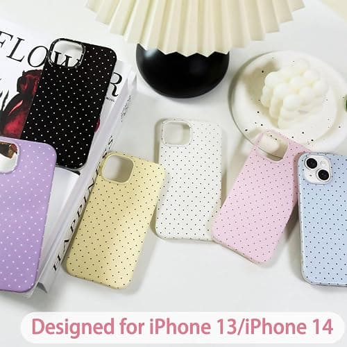 Hython for iPhone 14 Case & iPhone 13 Case Cute Polka Dot Aesthetic Design Simple Cover 6.1", Thin Slim Anti-Scratch Soft TPU Bumper Shockproof Rubber Protective Phone Cover Women Girls Girly, White thumbnail 5