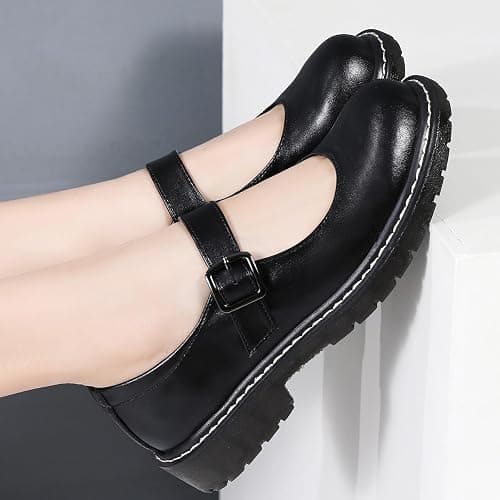XMM Mary Jane Shoes Women Oxford Shoes Leather Round Toe Flats Non-Slip Ankle Buckle Strap Comfort Casual Dressy Cosplay Party School Work Shoes thumbnail 7