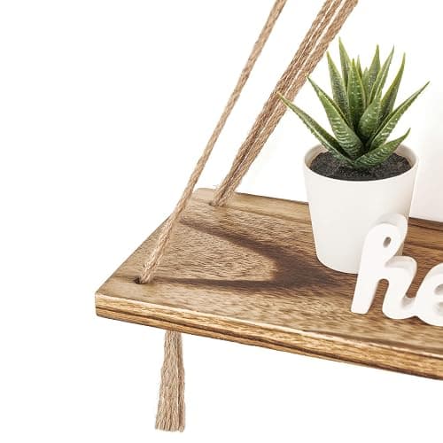 Mkono Macrame Hanging Shelves Boho Wall Decor Set of 2 Rustic Wood Floating Storage Shelf for Bedroom Bathroom Living Room Nursery Dorm Room, Display Shelving for Hanging Plants Photos thumbnail 5