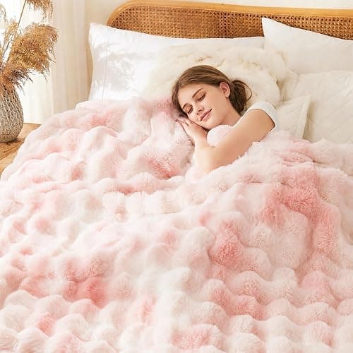 L'AGRATY Faux Fur Throw Blanket for Couch, 50'' x 60'', Tie-Dye Light Pink | Soft Cozy Bubble Fluffy Blanket for Sofa Bed, Thick Warm Plush Fuzzy Throw for Room Home Decor, Luxury Gift for Women Mom thumbnail 6