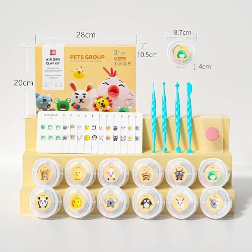 Air Dry Clay Kit - Modeling Clay for Kids mit Sculpting Tools und Tutorial, Ultra Light & Soft, Safe & Non-Toxic, DIY Model Magic Clay 12 Cans 48 Colors, Creative Art Crafts Toys Gifts for Girls Boys thumbnail 3